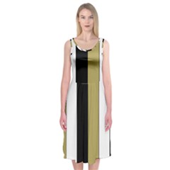 Black Brown Gold White Stripes Elegant Festive Stripe Pattern Midi Sleeveless Dress