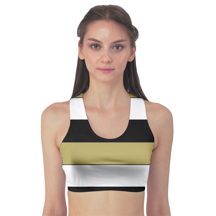 Black Brown Gold White Horizontal Stripes Elegant 8000 Sv Festive Stripe Sports Bra