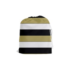 Black Brown Gold White Horizontal Stripes Elegant 8000 Sv Festive Stripe Drawstring Pouches (medium)  by yoursparklingshop