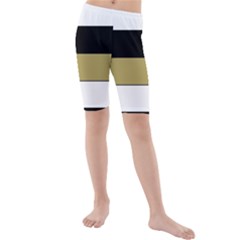 Black Brown Gold White Horizontal Stripes Elegant 8000 Sv Festive Stripe Kids  Mid Length Swim Shorts