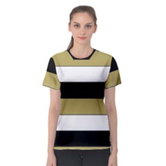 Black Brown Gold White Horizontal Stripes Elegant 8000 Sv Festive Stripe Women s Sport Mesh Tee