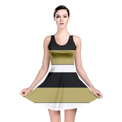 Black Brown Gold White Horizontal Stripes Elegant 8000 Sv Festive Stripe Reversible Skater Dress