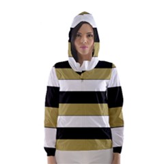 Black Brown Gold White Horizontal Stripes Elegant 8000 Sv Festive Stripe Hooded Wind Breaker (women)