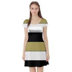 Black Brown Gold White Horizontal Stripes Elegant 8000 Sv Festive Stripe Short Sleeve Skater Dress by yoursparklingshop