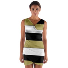 Black Brown Gold White Horizontal Stripes Elegant 8000 Sv Festive Stripe Wrap Front Bodycon Dress