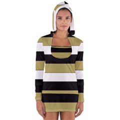 Black Brown Gold White Horizontal Stripes Elegant 8000 Sv Festive Stripe Women s Long Sleeve Hooded T-shirt