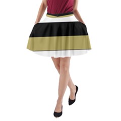 Black Brown Gold White Horizontal Stripes Elegant 8000 Sv Festive Stripe A-line Pocket Skirt by yoursparklingshop