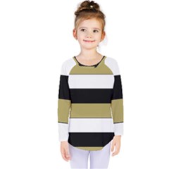 Black Brown Gold White Horizontal Stripes Elegant 8000 Sv Festive Stripe Kids  Long Sleeve Tee