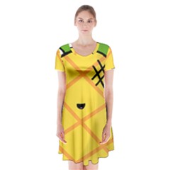 Kawaii Pineapple Short Sleeve V-neck Flare Dress