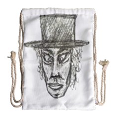 Man With Hat Head Pencil Drawing Illustration Drawstring Bag (large) by dflcprints