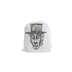 Man With Hat Head Pencil Drawing Illustration Drawstring Pouches (xs) 