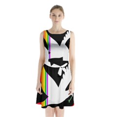 Bird Sleeveless Chiffon Waist Tie Dress