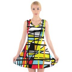 Casual Abstraction V-neck Sleeveless Skater Dress