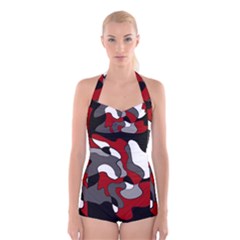 Creative Spot - Red Boyleg Halter Swimsuit 