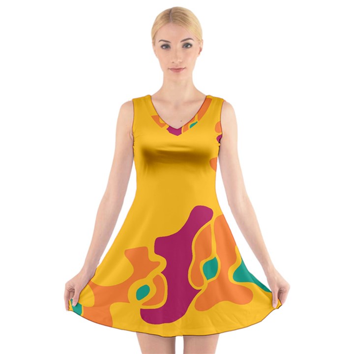 Colorful creativity V-Neck Sleeveless Skater Dress