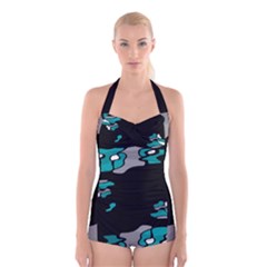 Cyan Creativity Boyleg Halter Swimsuit 