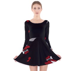 Red Creativity Long Sleeve Velvet Skater Dress