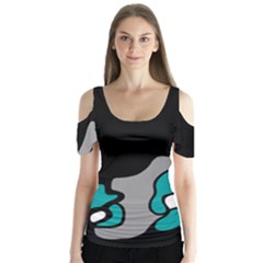 Cyan Creativity 2 Butterfly Sleeve Cutout Tee 