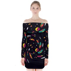 Colorful Twist Long Sleeve Off Shoulder Dress