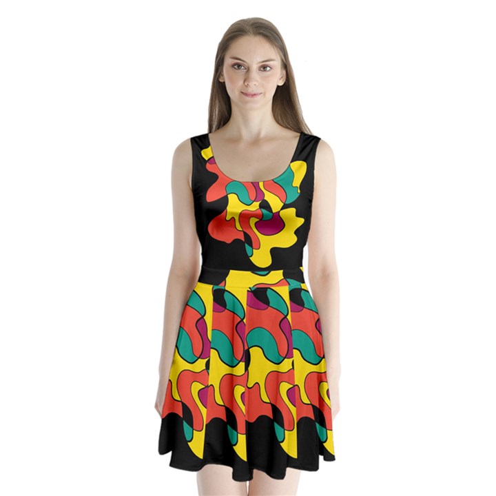 Colorful spot Split Back Mini Dress 