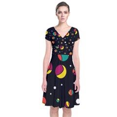 Colorful Dots Short Sleeve Front Wrap Dress