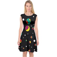 Colorful Dots Capsleeve Midi Dress