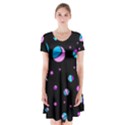 Blue and purple dots Short Sleeve V-neck Flare Dress View1