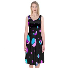 Blue And Purple Dots Midi Sleeveless Dress