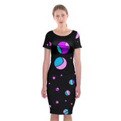 Blue And Purple Dots Classic Short Sleeve Midi Dress