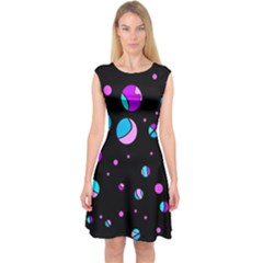 Blue And Purple Dots Capsleeve Midi Dress