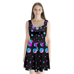 Blue And Purple Dots Split Back Mini Dress 