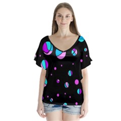 Blue And Purple Dots Flutter Sleeve Top