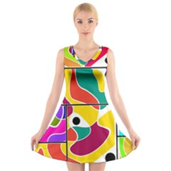 Colorful Windows  V-neck Sleeveless Skater Dress