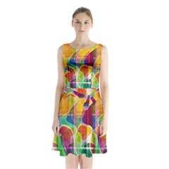 Abstract Sunrise Sleeveless Chiffon Waist Tie Dress