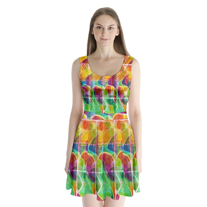 Abstract sunrise Split Back Mini Dress 