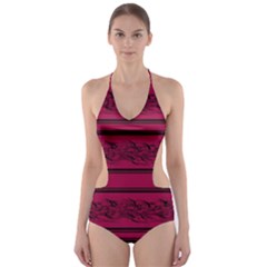 Red Barbwire Pattern Cut-out One Piece Swimsuit