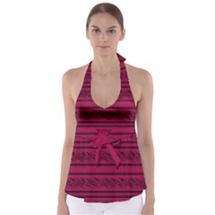 Red Barbwire Pattern Babydoll Tankini Top