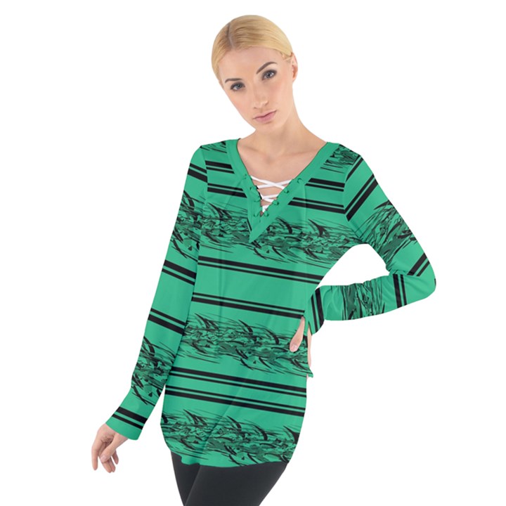 Green barbwire Women s Tie Up Tee