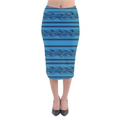 Blue Barbwire Velvet Midi Pencil Skirt