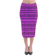 Magenta Barbwire Velvet Midi Pencil Skirt