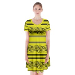 Yellow Barbwire Short Sleeve V-neck Flare Dress