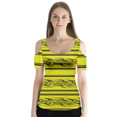 Yellow Barbwire Butterfly Sleeve Cutout Tee 