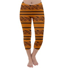 Orange Barbwire Pattern Capri Winter Leggings  by Valentinaart