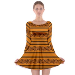 Orange Barbwire Pattern Long Sleeve Skater Dress