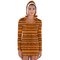 Orange Barbwire Pattern Women s Long Sleeve Hooded T-shirt