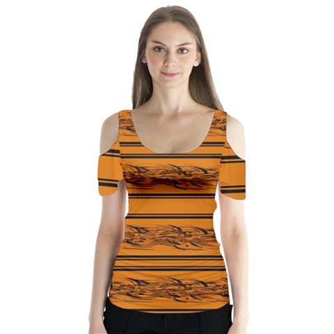 Orange Barbwire Pattern Butterfly Sleeve Cutout Tee  by Valentinaart