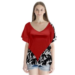 Red Valentine Flutter Sleeve Top