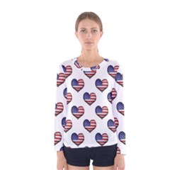 Usa Grunge Heart Shaped Flag Pattern Women s Long Sleeve Tee