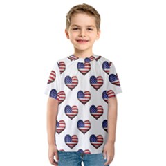 Usa Grunge Heart Shaped Flag Pattern Kids  Sport Mesh Tee