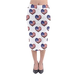 Usa Grunge Heart Shaped Flag Pattern Midi Pencil Skirt